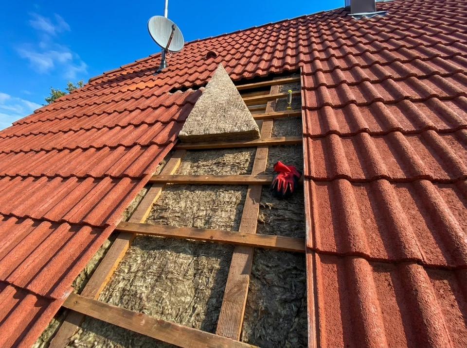 Entrée couverte d'une maison individuelle, bardage et plafond en lambris bois massif teinte chêne doré, mur en crépi rose